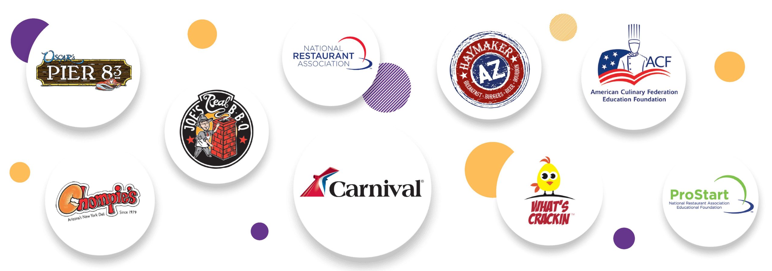 Image of CertiStar partners Carnival Cruise Lines, Joes Real BBQ, and others